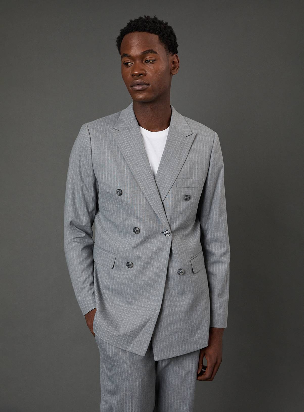 BURTON Grey Pinstripe Double Breasted Blazer 38R - Image 1